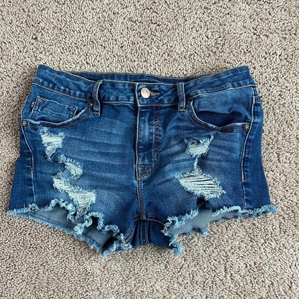 Vigoss Marley Jean Shorts Distressed Raw Hem Stretch Denim Mid Rise Women's 26